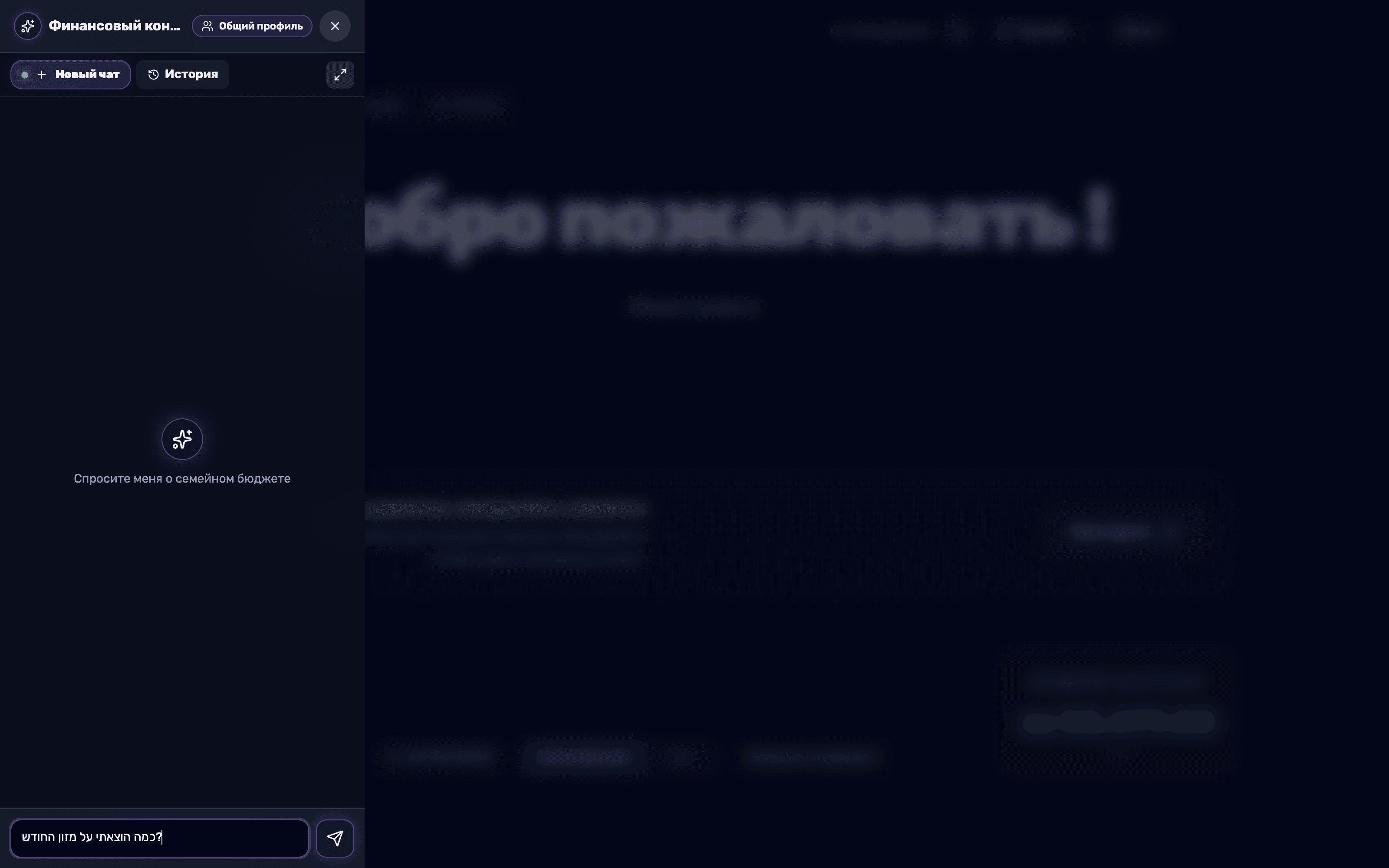 Окно чата с набранным вопросом в поле ввода сообщения