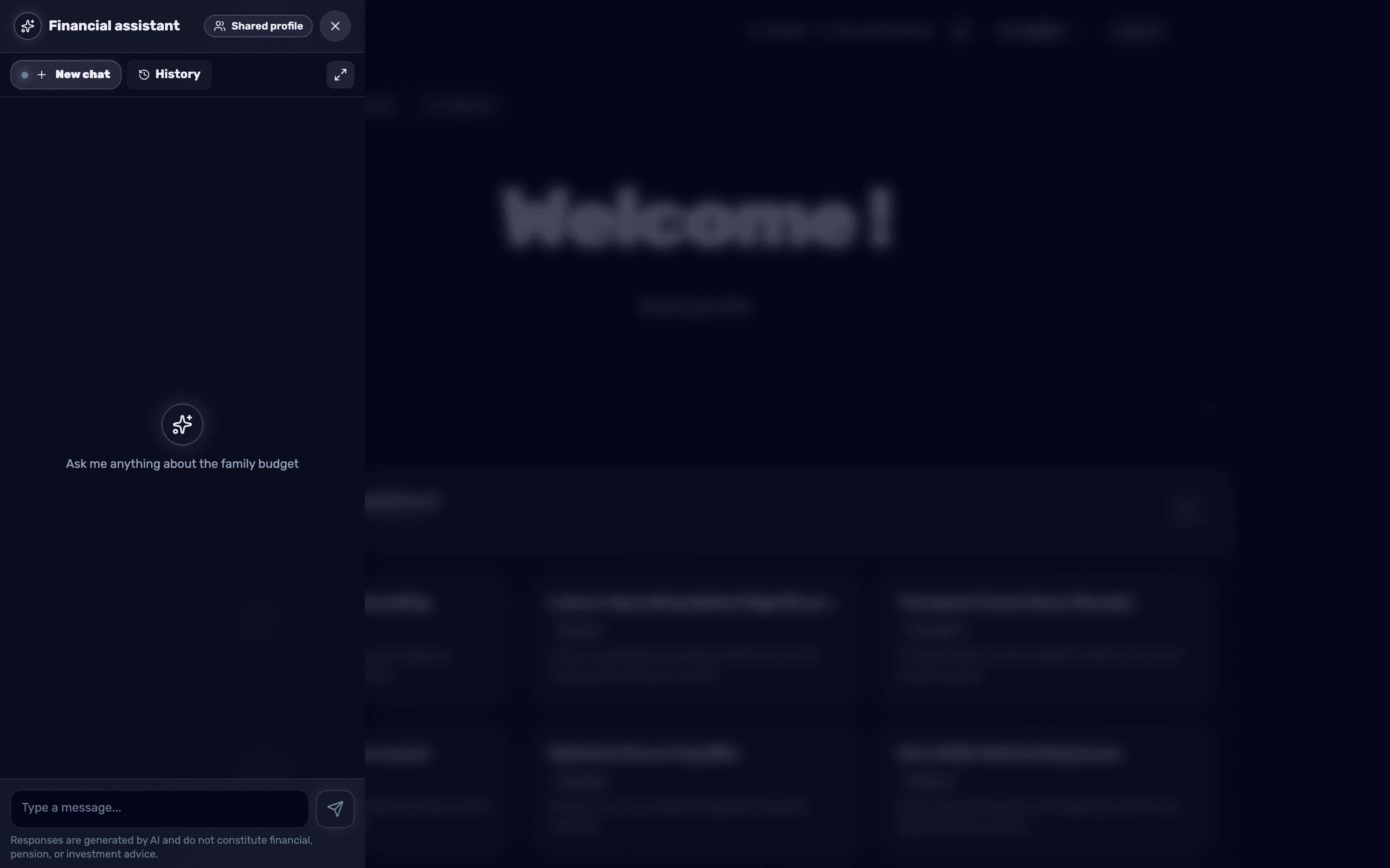 The Balansi 'Financial assistant' chat panel open with the message input field