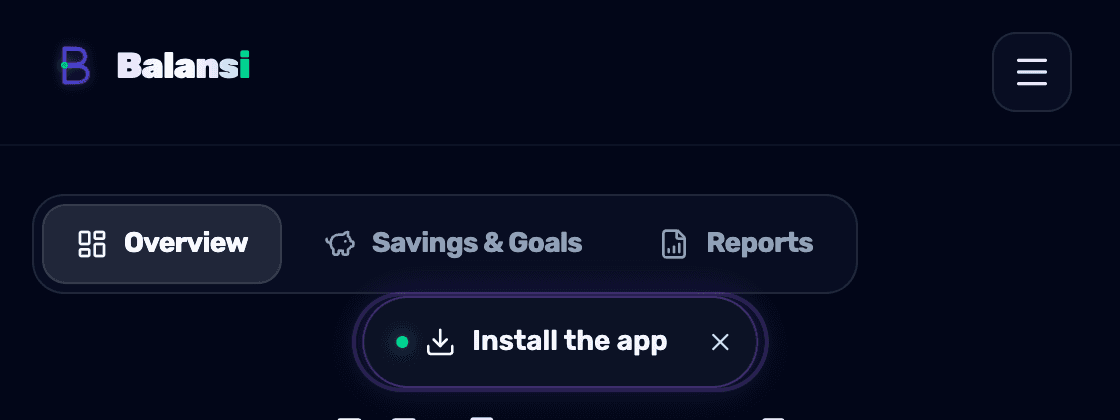 Close-up of the X button that closes the floating install pill