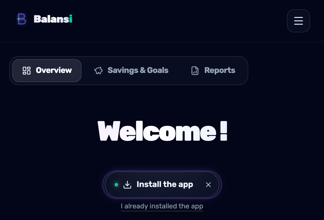 The floating install pill with the I already installed the app link below it