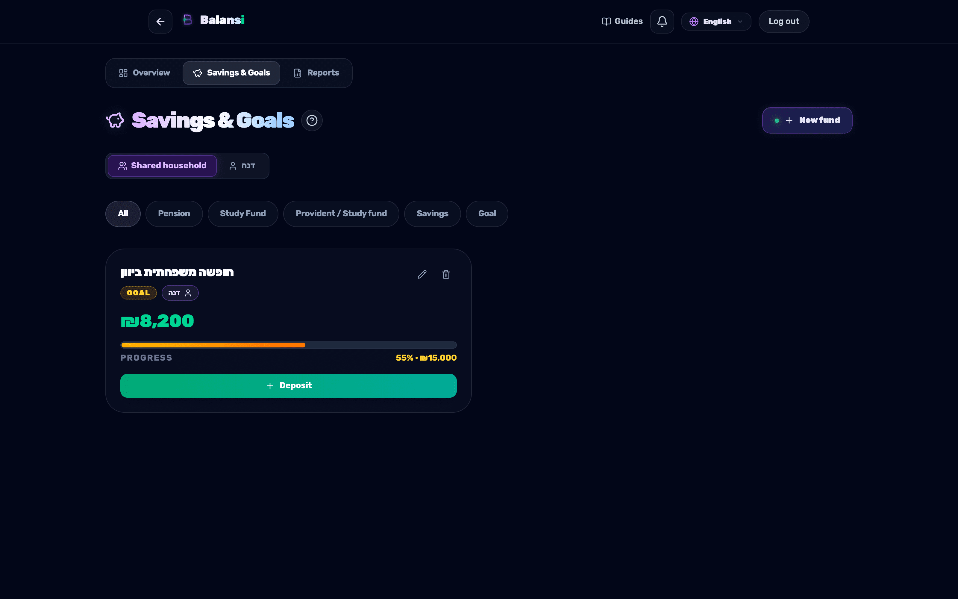 The Balansi savings and goals screen with its savings funds